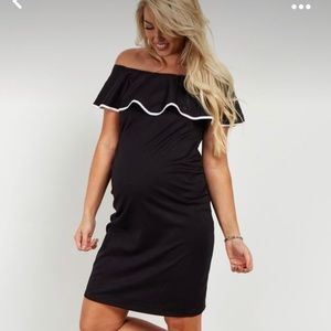 Pink Blush Black and White Maternity Dress